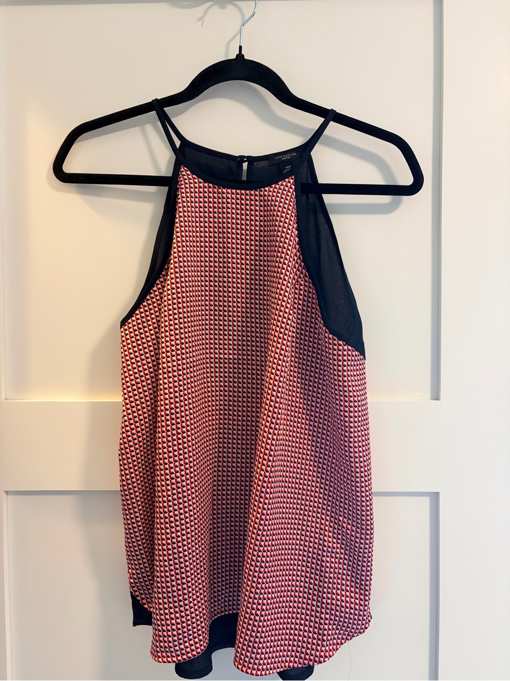 Ann Taylor Woven Pattern Halter Tank Top - Navy & Red